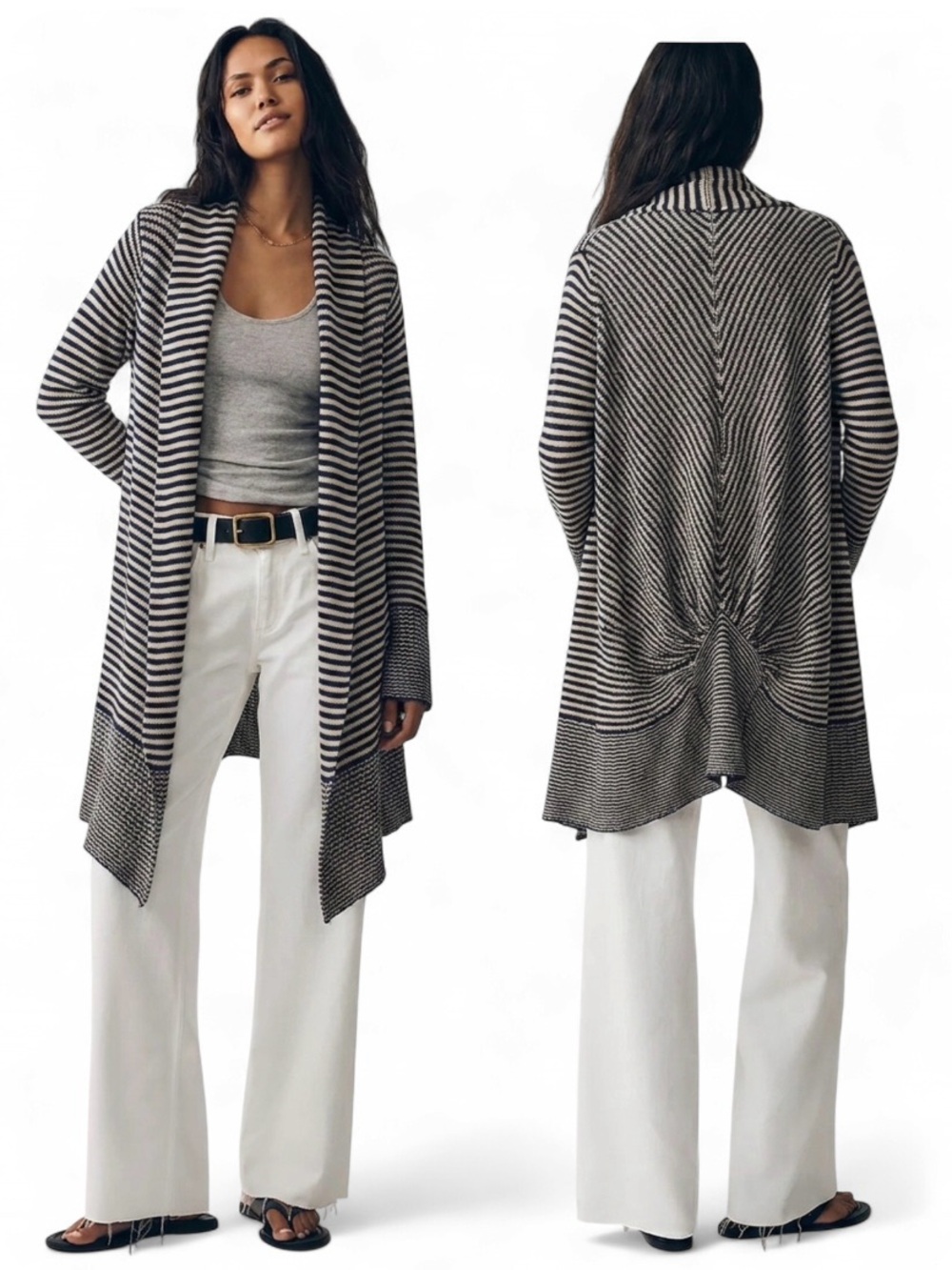 BCBG $298 Linen/Cotton Striped Open Front Draped Sz S/M Preppy Business Casual